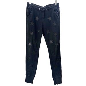 Zoe Karssen Black Joggers Pants Leather Star Patches Women Medium